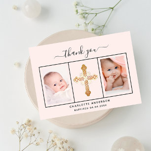 Invitación Baptismo bebé niña foto rosa de color rosa de agra