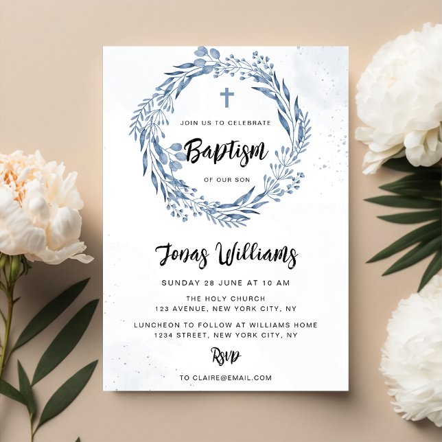 Invitación Baptismo bonito de las flores azules (Subido por el creador)