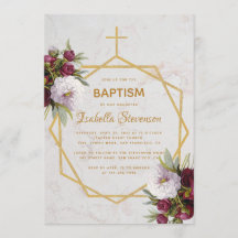 Baptismo Borgoña Peonies Marble Gold Geométrico