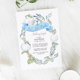 Invitación Baptismo Caída del niño de las calabazas azules y