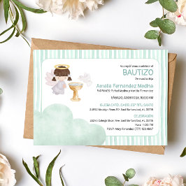Invitación Baptismo católico acuarela Cute Angel Chica