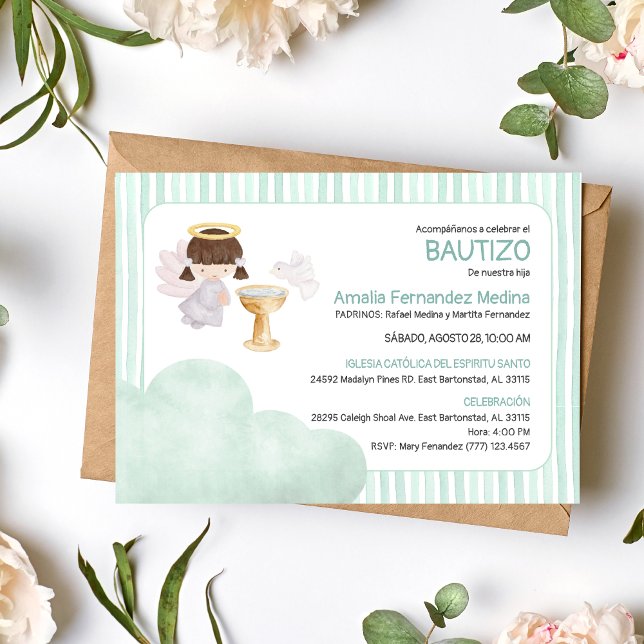 Invitación Baptismo católico acuarela Cute Angel Chica (Subido por el creador)