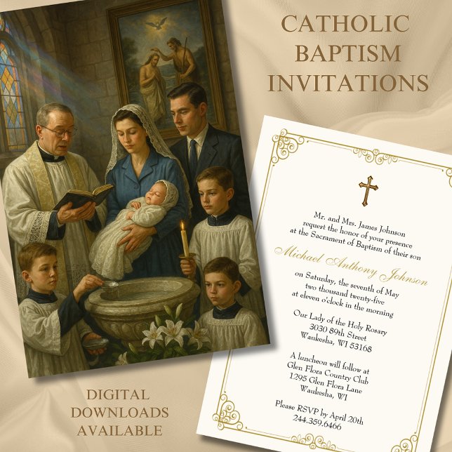 Invitación Baptismo católico Bebé Infantil Lilis blancas (Subido por el creador)