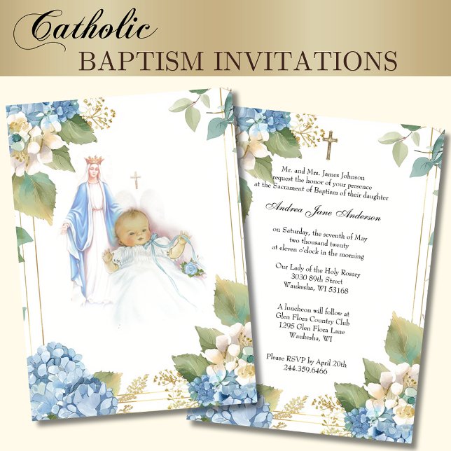 Invitación Baptismo católico Christening Blessing Mary Baby (Subido por el creador)