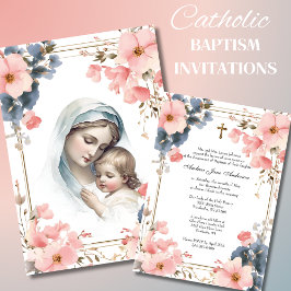 Invitación Baptismo católico Cristiando a Jesús Bendita Madre