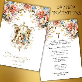 Invitación Baptismo católico Cristiano María Jesús Floral