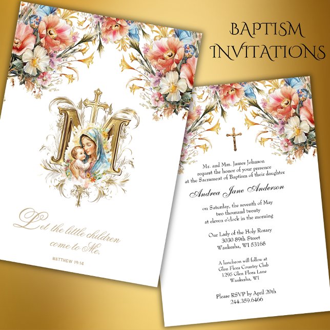 Invitación Baptismo católico Cristiano María Jesús Floral (Subido por el creador)