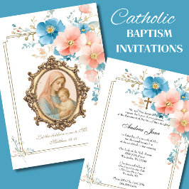 Invitación Baptismo Católico Floral Jesús Bendito Invito Madr