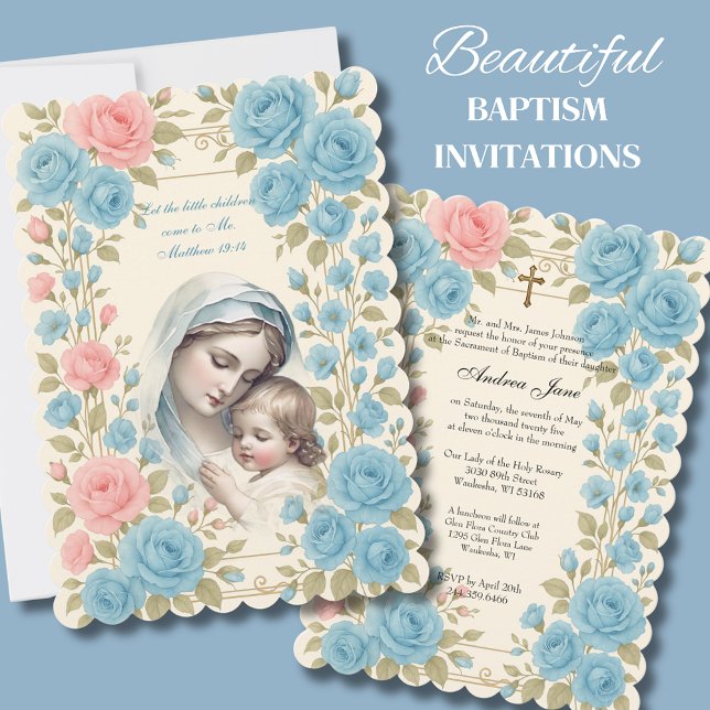 Invitación Baptismo Católico Floral Jesus Blessed Mother (Subido por el creador)