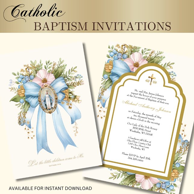 Invitación Baptismo católico Madre floral María Cristiana (Subido por el creador)