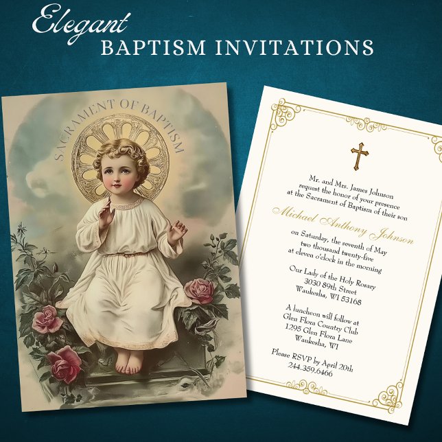 Invitación Baptismo Católico Niño Floral Jesús (Subido por el creador)