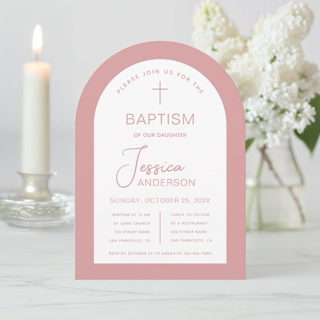 Invitación Baptismo chica Arco blanco Rosa turbio rosa modern (Subido por el creador)