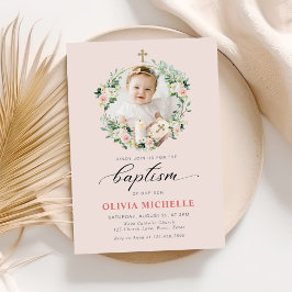 Invitación Baptismo chica Christening Floral Photo