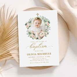 Invitación Baptismo chica Christening Floral Photo