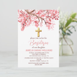 Invitación Baptismo Chica de cruz floral elegante con flores