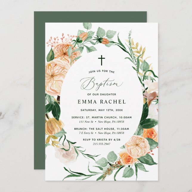Invitación Baptismo Chica del Boho Botánico Personalizado de  (Anverso / Reverso)