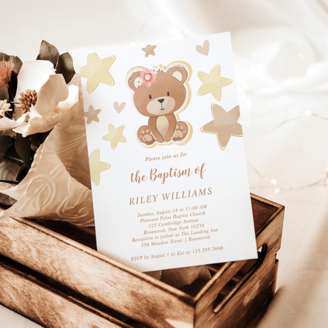 Invitación Baptismo Chica del oso de peluche marrón (Subido por el creador)