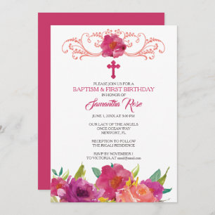 Invitación BAPTISMO Chica y primer cumpleaños