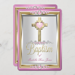 Invitación Baptismo Chicas cristianos cruzan la Perla Rosa