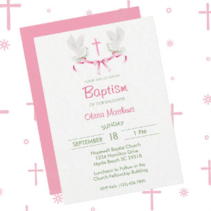 Invitación Baptismo Chicas de cruces rosadas