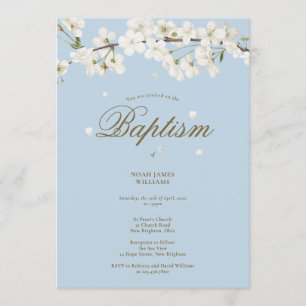 Invitación Baptismo Christening Blossom Floral Elegante Azul