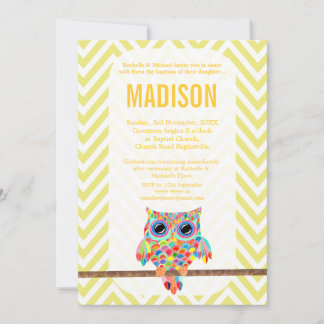 Invitación Baptismo Christening Chevron Rainbow Owl Invito