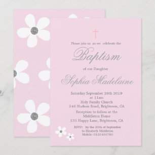 Invitación Baptismo Christening Chica rosado de plata