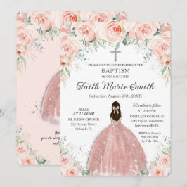 Invitación Baptismo Christening Chica Rubor Rosas florales Si