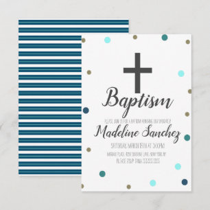 Invitación Baptismo Christening Confetti Blue Relieve metaliz