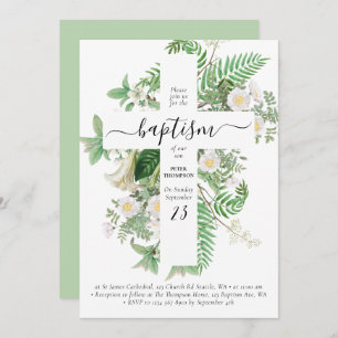 Invitación Baptismo Christening Cross Greenerenery Género Neu