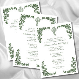 Invitación Baptismo Christening Cruz Celta Verde Irlandesa