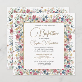 Invitación Baptismo Christening Elegante Floral Religioso