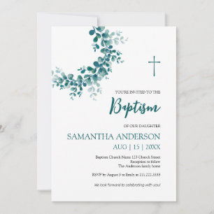 Invitación Baptismo Christening Eucalyptus Greeneration