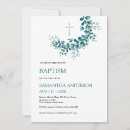 Invitación Baptismo Christening Eucalyptus Greenereneration M