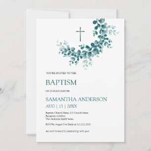 Invitación Baptismo Christening Eucalyptus Greenereneration M