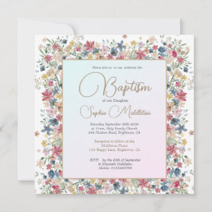 Invitación Baptismo Christening Floral Religioso Moderno