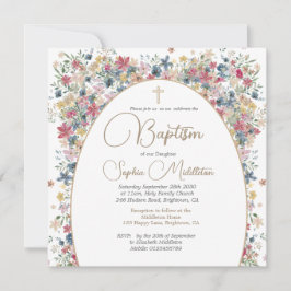 Invitación Baptismo Christening Flowers Personal Photo Field