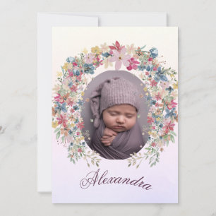 Invitación Baptismo Christening Foto Chicas Florales Rosa
