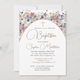 Invitación Baptismo Christening Foto Floral Rosa Religiosa