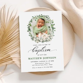 Invitación Baptismo Christening Foto Rosa Floral