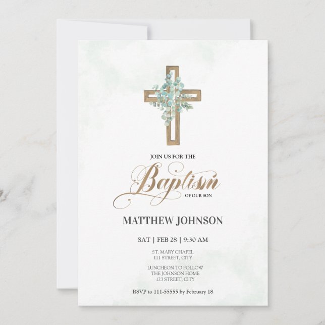 Invitación Baptismo Christening Greeneration Cross Elegant Sc