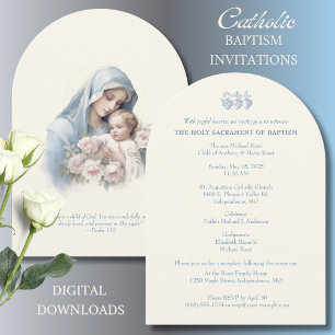Invitación Baptismo Christening Mary Jesus Religioso