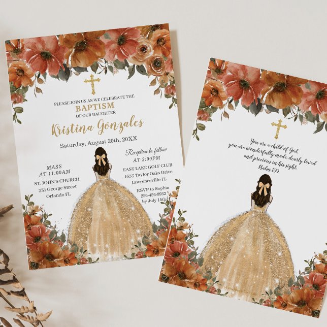 Invitación Baptismo Christening Naranja Quemado Fall Floral G (Subido por el creador)