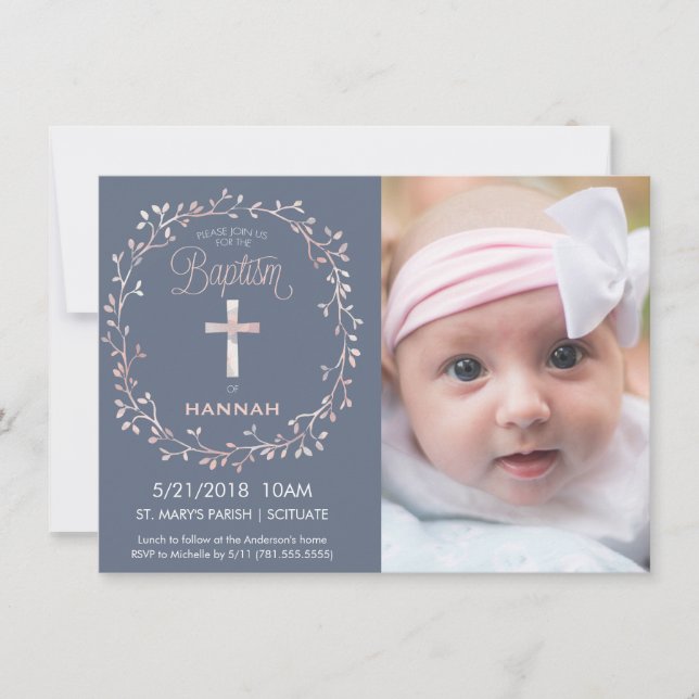 Invitación Baptismo, Christening Photo Invitation - Niña bebé (Anverso)