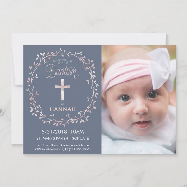 Invitación Baptismo, Christening Photo Invitation - Niña bebé (Anverso)