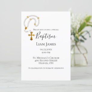 Invitación Baptismo Christening Rosario Simple Evento Religio