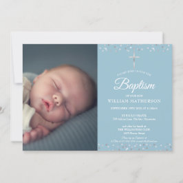 Invitación Baptismo, Christening Silver Hearts Photo