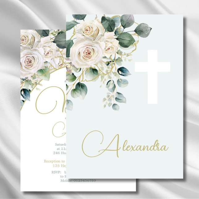 Invitación Baptismo Christening Soft Green Cross Religiosa (Subido por el creador)