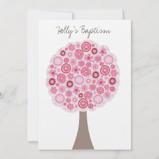 Invitación Baptismo Christening White Pink Cherry Blossom Tre