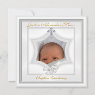 Invitación Baptismo Christening White Star Photo Cross Bow
